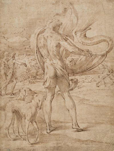 Huntsmen Sounding His Horn with a Staghunt in the Distance by Parmigianino